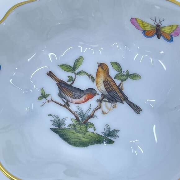 vintage herend hand painted porcelain deep leaf dish rothschild bird motif - Picture 3 of 8